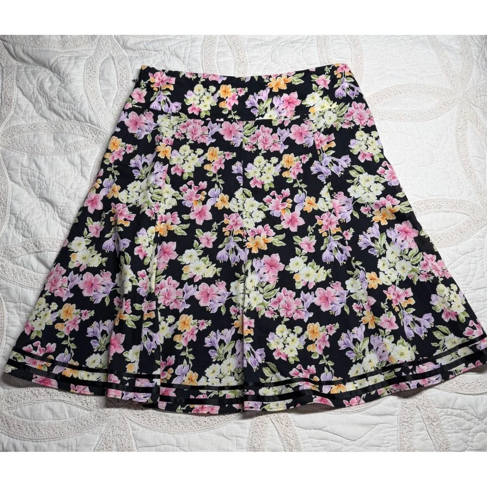 Jones New York Sport Floral Skirt Black Pink Cottagecore Career A-Line Womens 10